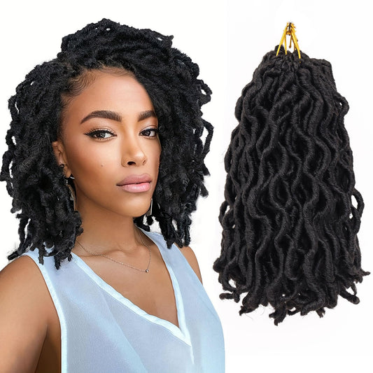 Faux Locs Crochet Hair 10 Inch 6 Packs Goddess Locs Crochet Hair for Black Women, Short Gypsy loc with Wavy Locs Ends, 1B