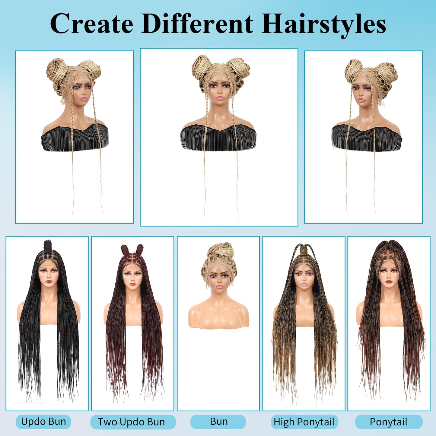 Olymei 360° HD Full Lace Knotless Braided Wigs for Women Box Braid Wig with Baby Hair Premium Synthetic Long Light Brown Ombre Blonde Braided Lace Front Wigs 36"