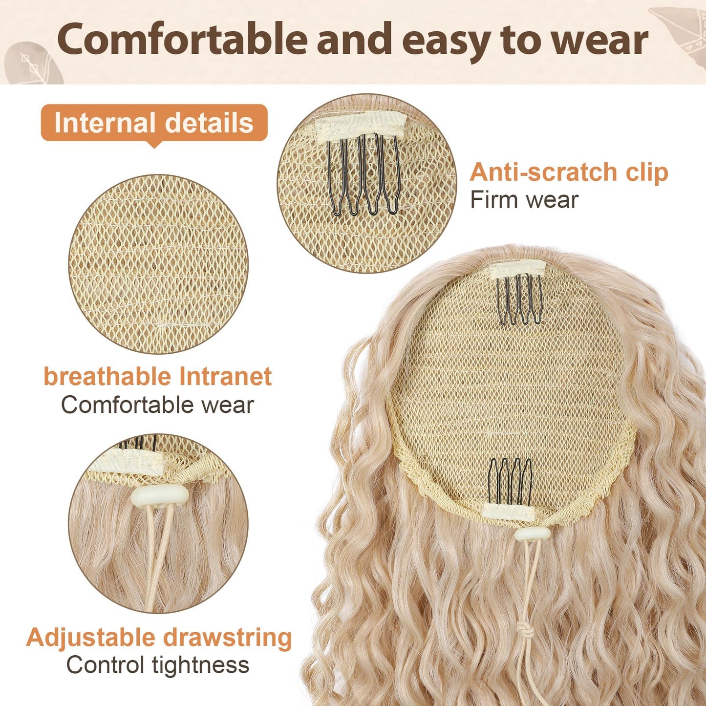 Flufymooz Ponytail Extension, 26 Inch Bohemian Style Drawstring Ponytail Hair Extensions for Women, Long Curly Wavy Pony Tail Natural Synthetic Hairpiece for Women (26 Inch Cool Blonde)
