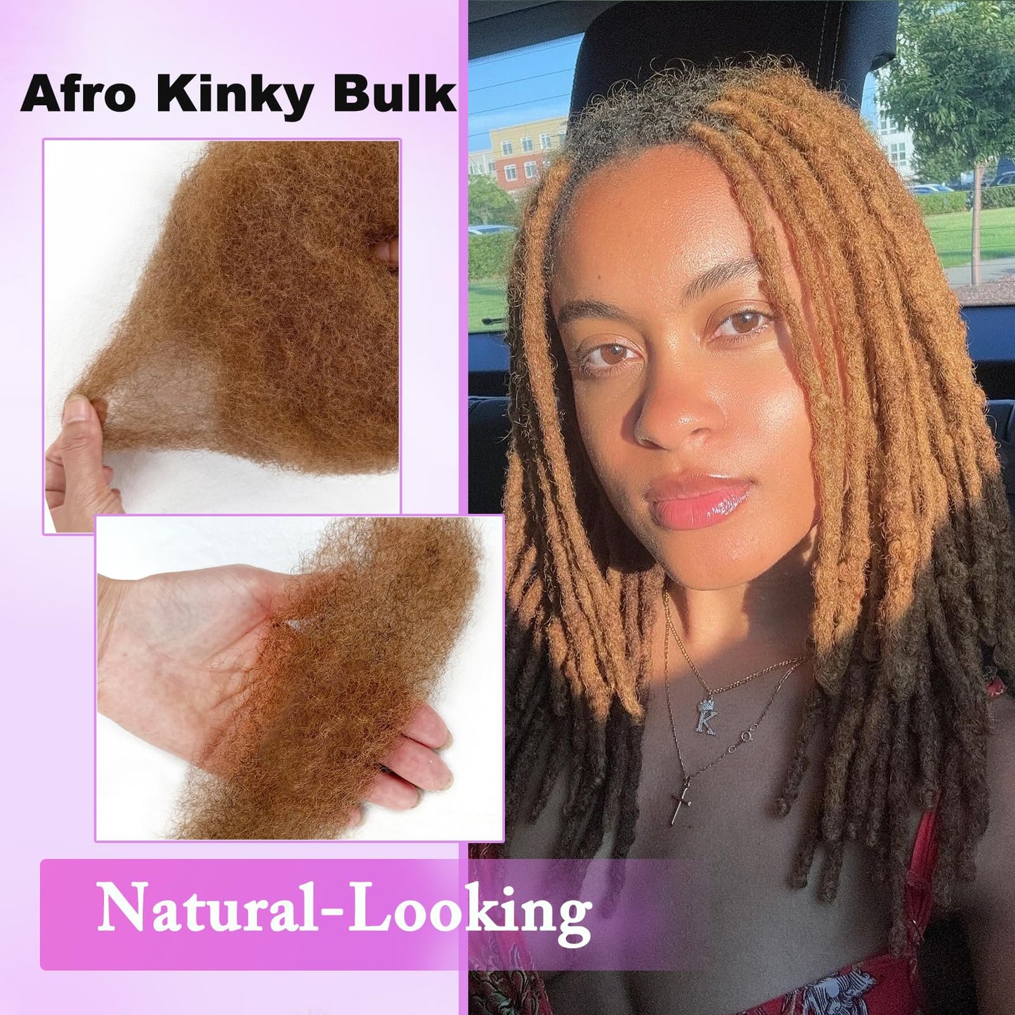 Afro Kinkys Bulk Human Hair for Braiding 30# Afro Kinky-curly Human Hair Bulk for Twist 10 Inch Quality Light Brown Kinkycurly Bundles for Mini Twists or Micro Locs Extensions