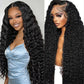Gearina 28inch Deep Wave Lace Front Wigs Human Hair 200 Density 13x6 HD Transparent Lace Front Wigs for Women Deep Curly Lace Frontal Pre Plucked Wig Human Hair Glueless Wigs Natural Black