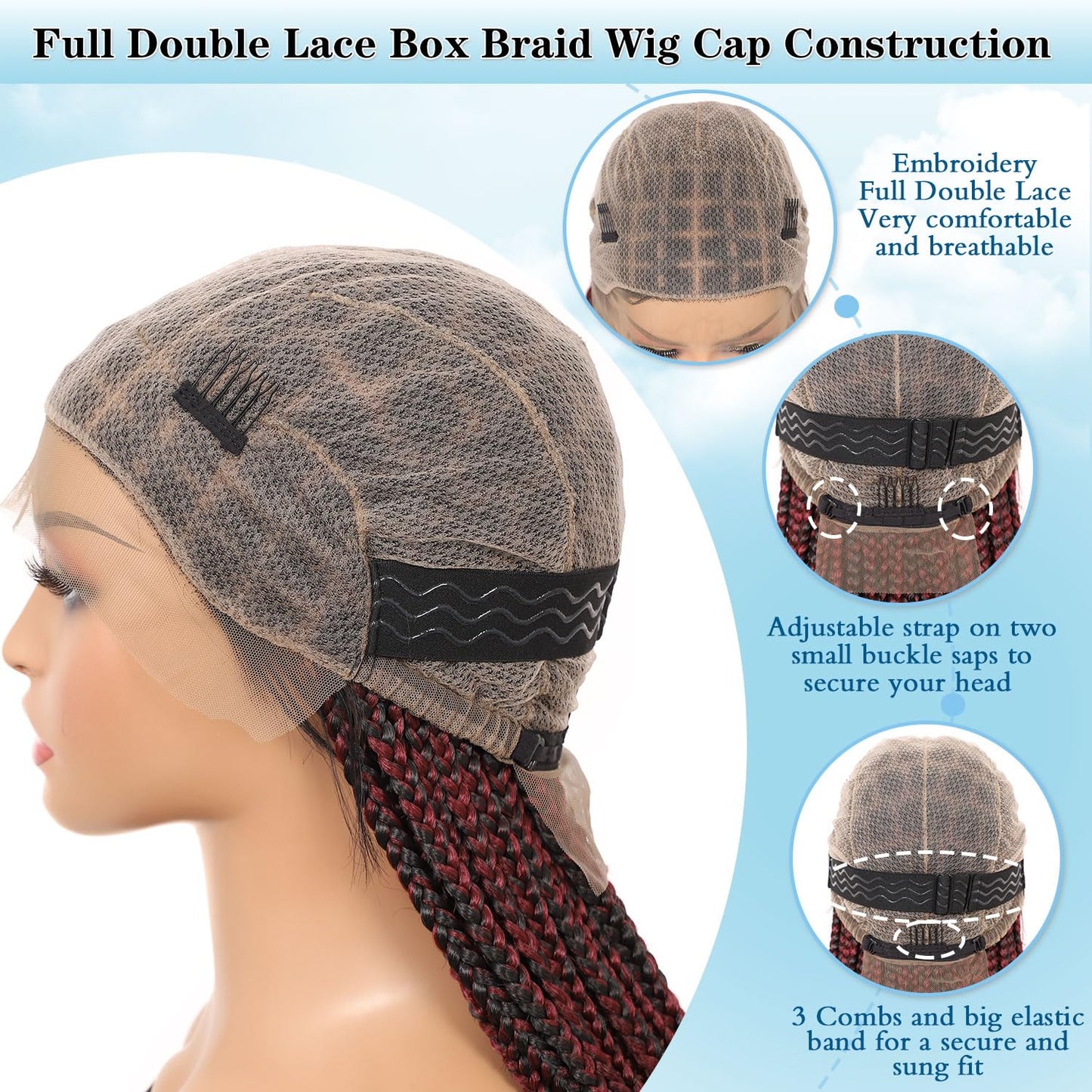 Olymei Criss Cross Knotless Braided Wigs for Black Women Box Braid Wig Braided Lace Front Wigs with Baby Hair Premium Synthetic Lace Front Burgundy Red Box Braided Wig, 36" Full Double Lace