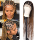 Alebery 36" Full Lace Criss Cross Knotless Box Braided Wigs for Black Women Knotless Box Braids Lace Front Wig with Baby Hair Lightweight Synthetic Light Brown Cornrow Braided Wigs (1B/27)