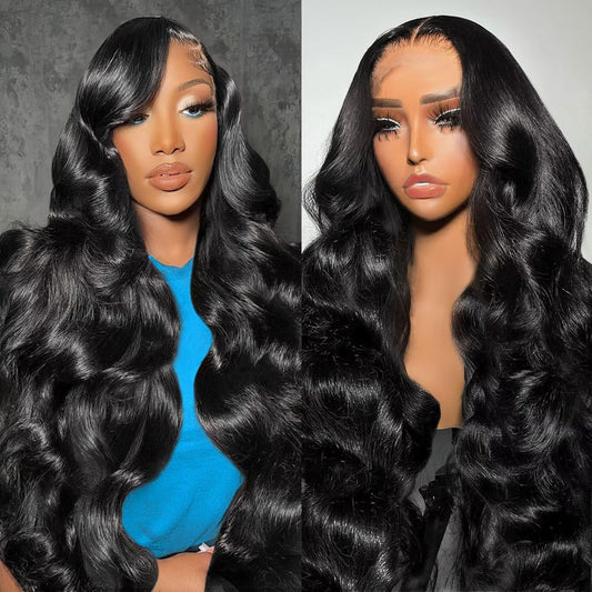 13x6 Lace Front Wigs Human Hair Pre Plucked 200% Density Body Wave HD Lace Front Wigs Human Hair Transparent Frontal Glueless Wigs Virgin Human Hair with Baby Hair for Women Natural Black 26 Inch