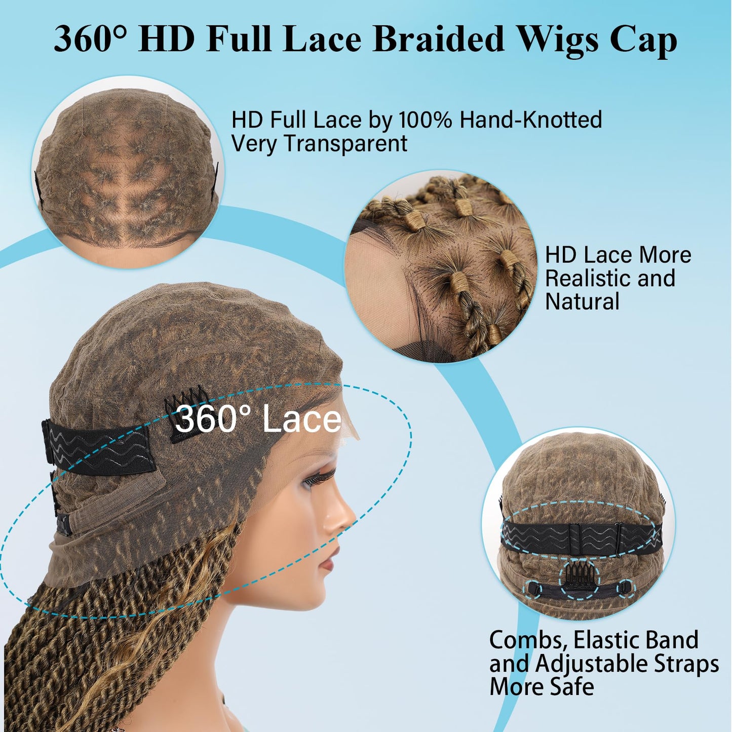 Olymei 360° HD Full Lace Braided Wigs for Women Knotless Boho Braided Wigs Twisted Braids Lace Wig with Baby Hair Premium Synthetic Braided Lace Front Wigs 36" Light Brown