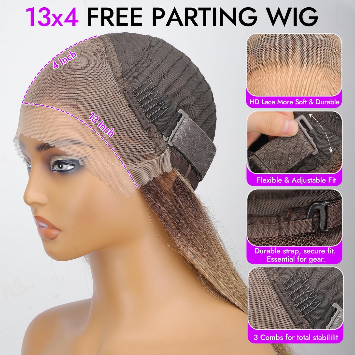 Eawwii 13x4 HD Lace Front Glueless Wigs for Women Ombre Blonde Long Layered Wave Wig Natural Hairline Heat Resistant Synthetic for Daily Use Beginner Friendly 26 Inch