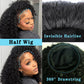 Celiarita Curly Half Wig Human Hair Wear Go Glueless Deep Wave Headband Wigs Human Hair Seamless Flip Over Drawstring Clip in Half Wig for Black Women 200% Density Natural Color 28 Inch