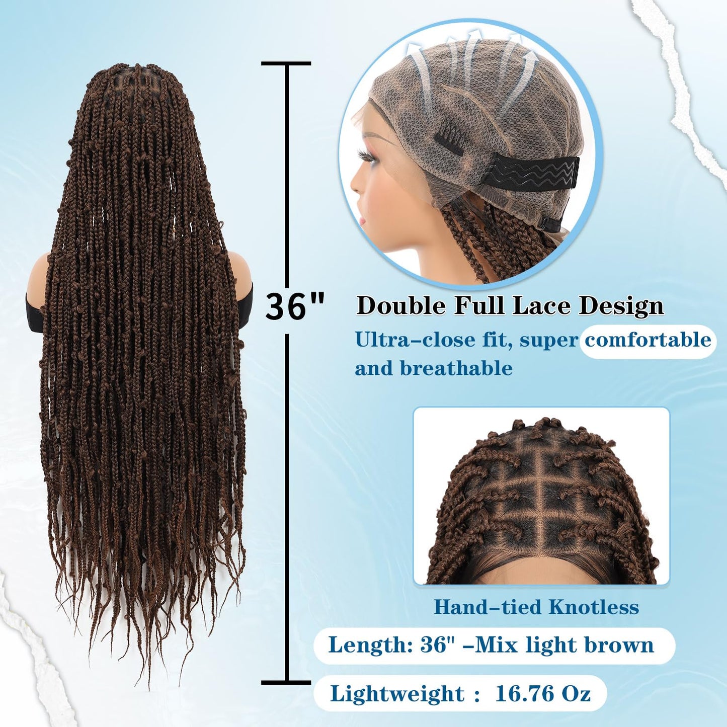 Olymei Full Double Lace Knotless Braided Wigs for Black Women Ombre Brown Box Braid Wig Lace Front Braided Wigs with Baby Hair Premium Synthetic Butterfly Box Braided Wig,36" Full Double Lace