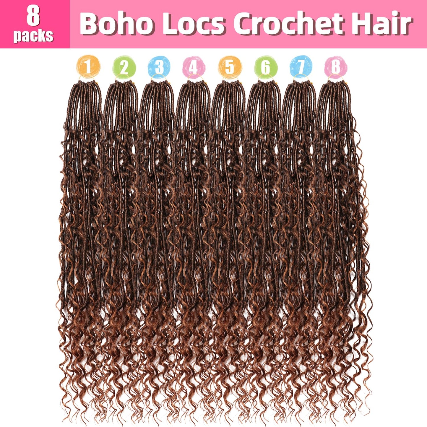 Soft Boho Locs Crochet Hair for Black Women-30 Inch 8 Packs Goddess Faux Locs Crochet Human Hair Feeling Pre Looped with Curly Ends(T30, 30 Inch(Pack of 8))