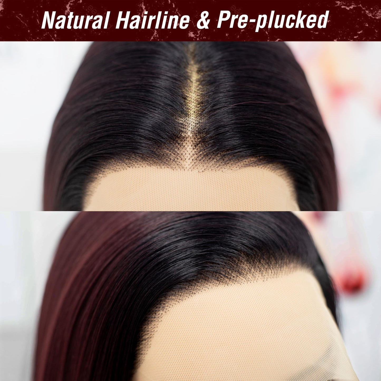Fugady 32 inch Long Ombre Burgundy 99j Glueless Straight Lace Front Wig 200 Density Pre Plucked Synthetic Heat Resistant Red Wig With Baby Hair Colorful Lace Wigs For Women Cosplay Party Daily Use
