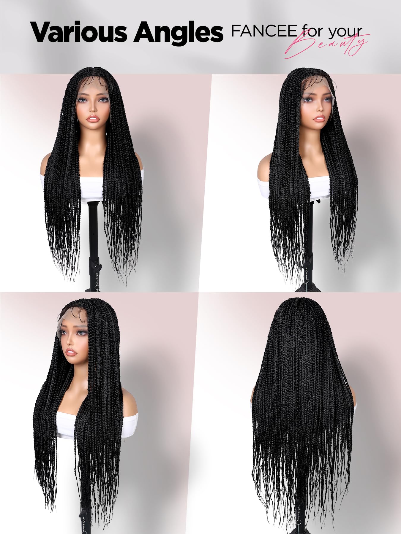 FANCEE Full Lace Box Braid Wig with Baby Hair Pre Plucked Knotless Square Part Braided Wig for Black Women Full Double Lace Frontal Synthetic Handmade Braids Natural Hairstyle(1b, 32")