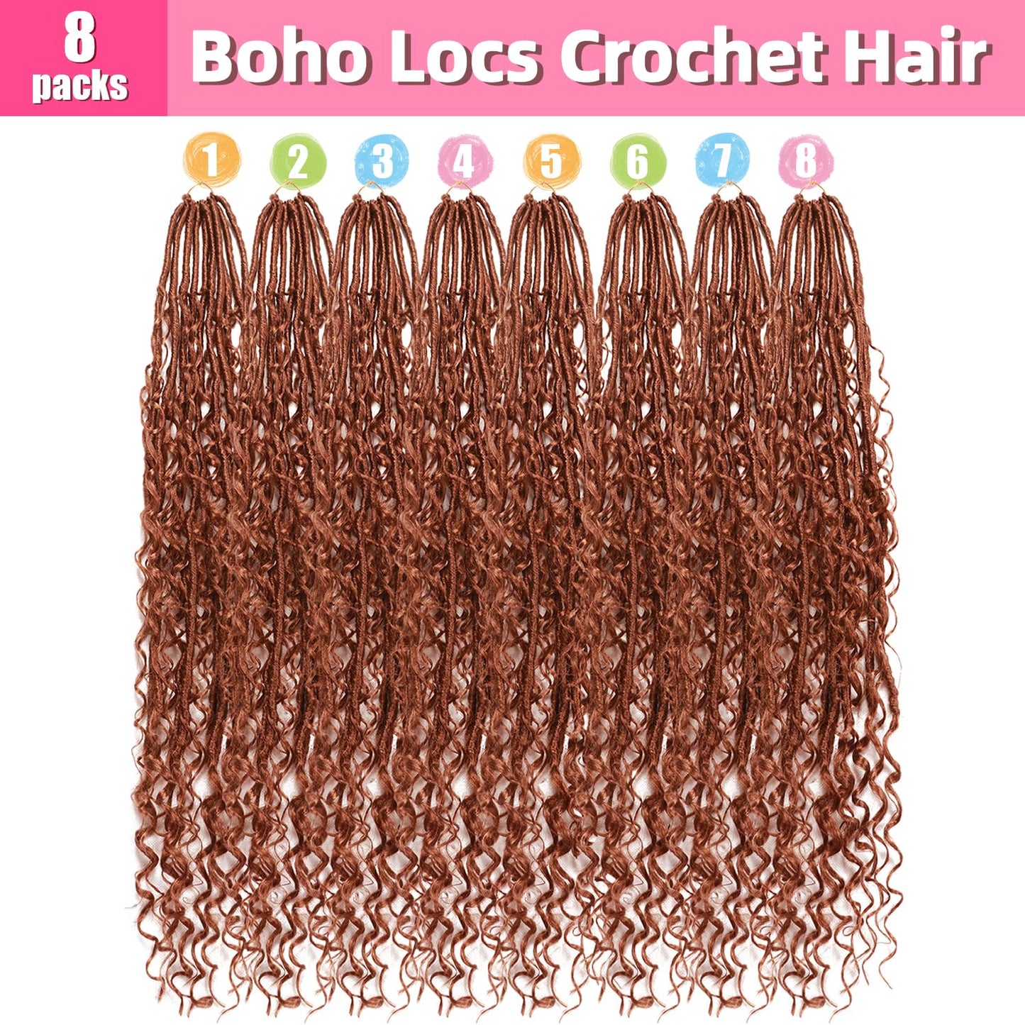 Soft Boho Locs Crochet Hair for Black Women-30 Inch 8 Packs Goddess Faux Locs Crochet Human Hair Feeling Pre Looped with Curly Ends (#30, 30 Inch(Pack of 8))