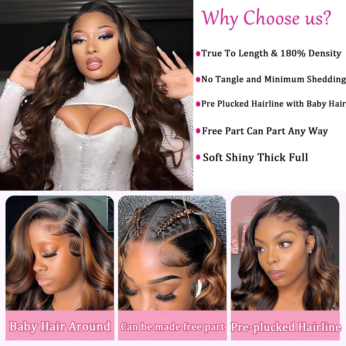 QZOQZO 28 Inch Highlight Ombre Lace Front Wig Human Hair Body Wave Lace Front Wigs Human Hair 13x6 Pre Plucked 1B/30 Brown Glueless Wig 180% Density Balayage Glueless Wigs for Women