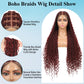 Olymei 360° HD Full Lace Knotless Braided Wigs for Black Women Boho Braided Wigs with Baby Hair Box Braid Wig Premium Synthetic Braid Lace Front Wig with Curly End Burgundy 36"