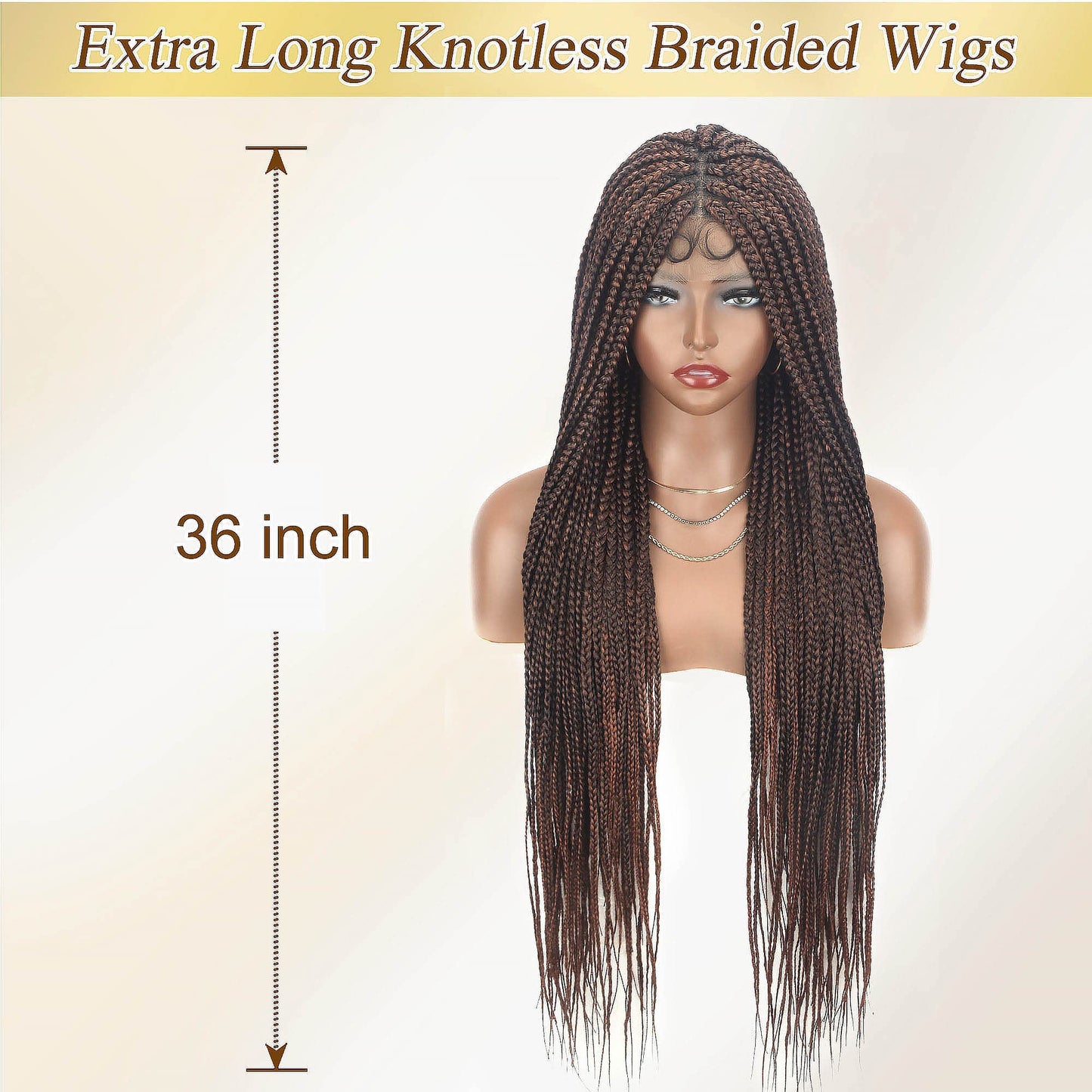 Alebery 36" Full Lace Knotless Box Braided Wigs for Black Women Knotless Box Braids Lace Front Wig with Baby Hair Lightweight Synthetic Lace Frontal Dark Brown Cornrow Twisted Braided Wigs (1B/30)