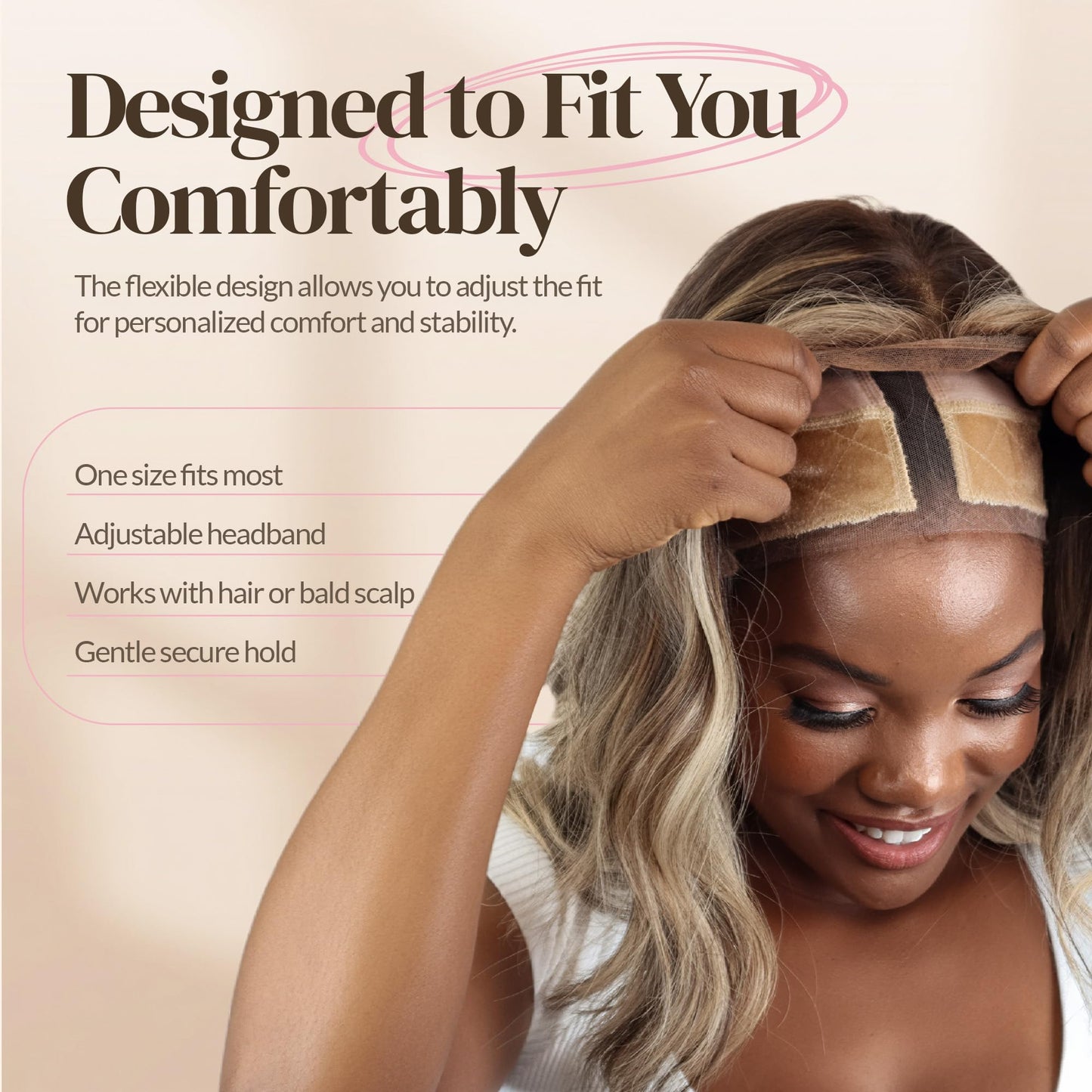 MILANO COLLECTION Lace Wig Grip Cap for Women, Adjustable Wig Caps for Women Non Slip with Headband to Secure Lace Top Perfectly in Place, One Size Fits All, Nude