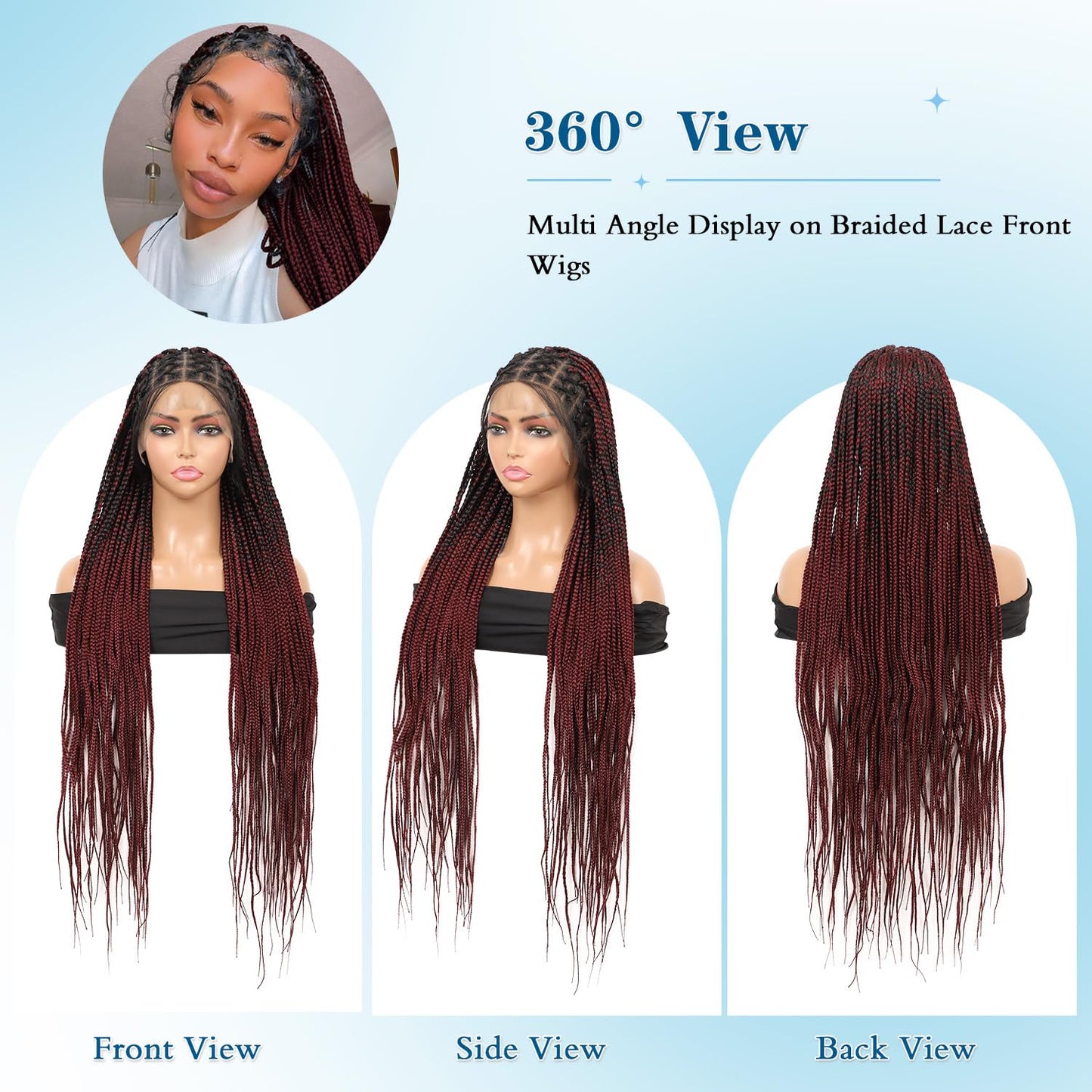 Olymei Criss Cross Knotless Braided Wigs for Black Women Box Braid Wig Braided Lace Front Wigs with Baby Hair Premium Synthetic Lace Front Burgundy Red Box Braided Wig, 36" Full Double Lace