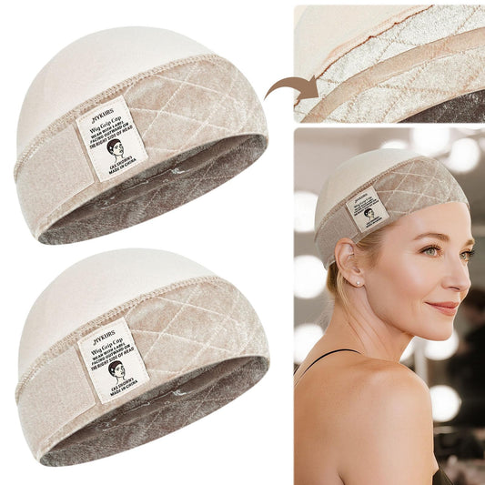 MYKURS Wig Grip Cap with Silicone Strip to Keep Wigs in Place, 2-in-1 Soft Comfortable Wig Caps for Women Non Slip, Nude 2 PCS