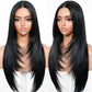 BrownBomb Black Wear and Go Glueless Wigs Pre Plucked Pre Cut for Beginners Long Layered Straight Synthetic Lace Front Wigs with bangs 26 Inch Natural 1B 3 Seconds to Wear for Beginners