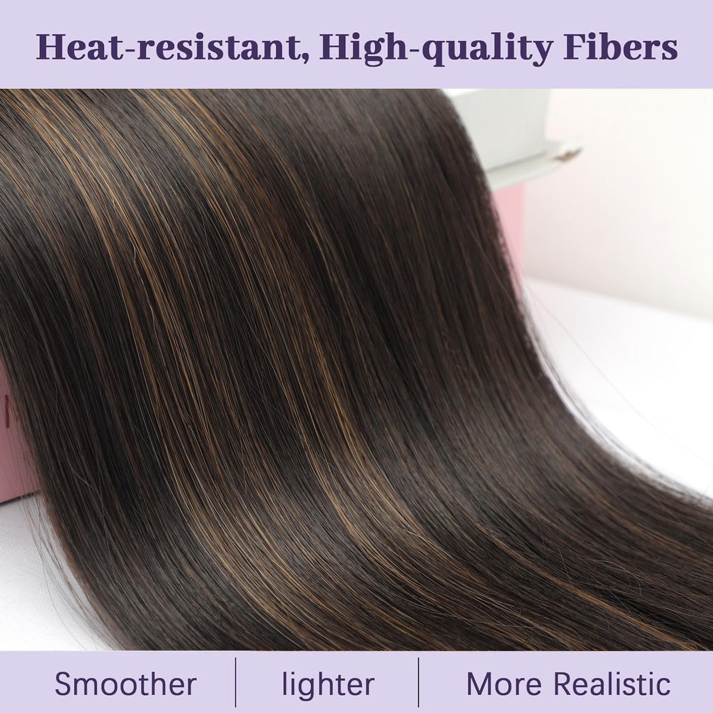 ORSUNCER Drawstring Ponytail Extension, Long Straight Pony Tails Hair Extensions Natural Soft Clip in Ponytail for Women Synthetic Hairpieces Dark Brown Mix Blonde