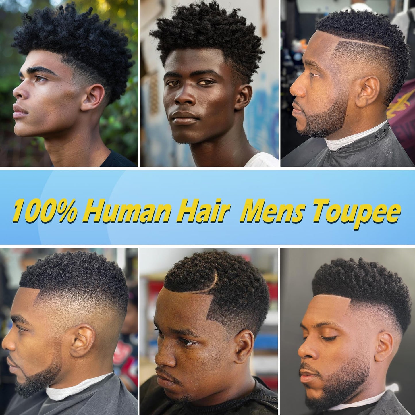 lumeng Toupee for men Afro Curl Hairpieces for Black Men Hair Replacement 100% Soft Human Hair Male Unit Transparent Pu Hairpiece 4MM Curly 1# Jet Black 8x10inch