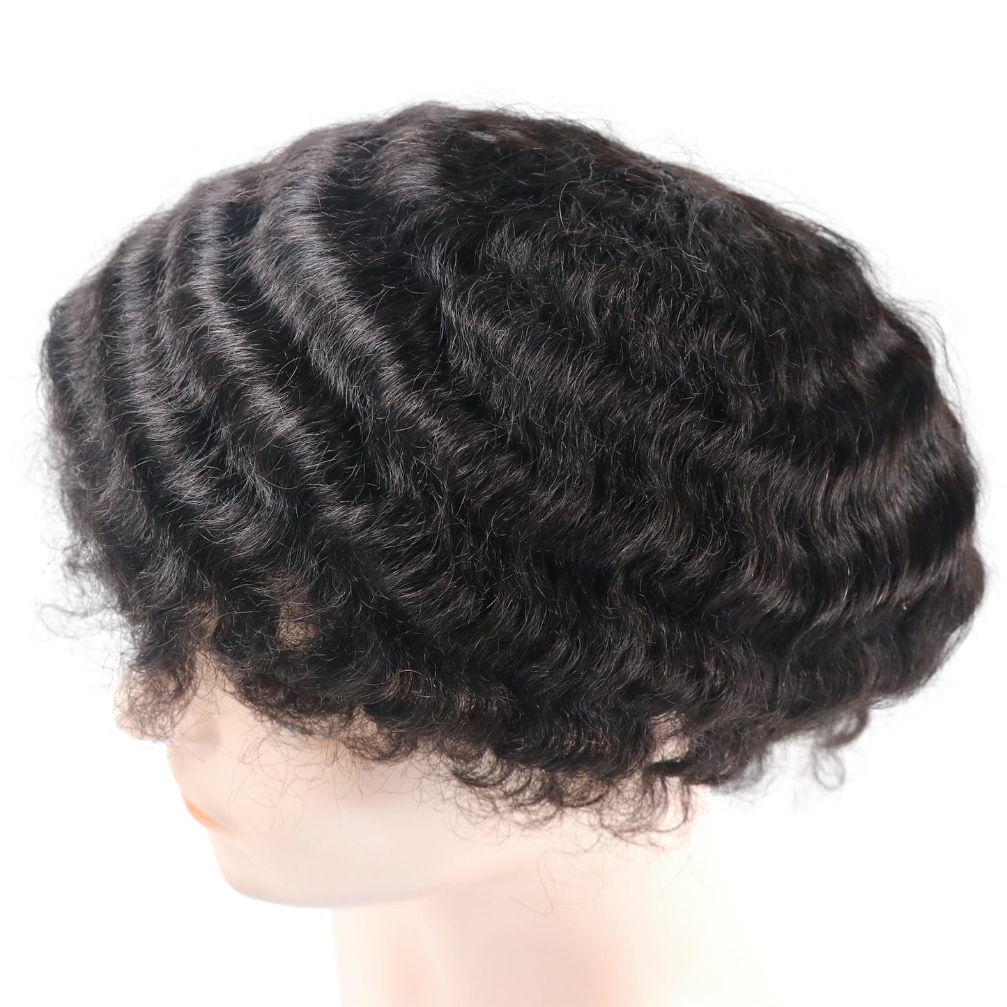 lumeng Afro Toupee Human Hair Man Weave Hair Unit PU Base 8x10inch Afro Curly Short Hair Men's Wig 1B# Off Black Men's Hair Systems Hairpiece