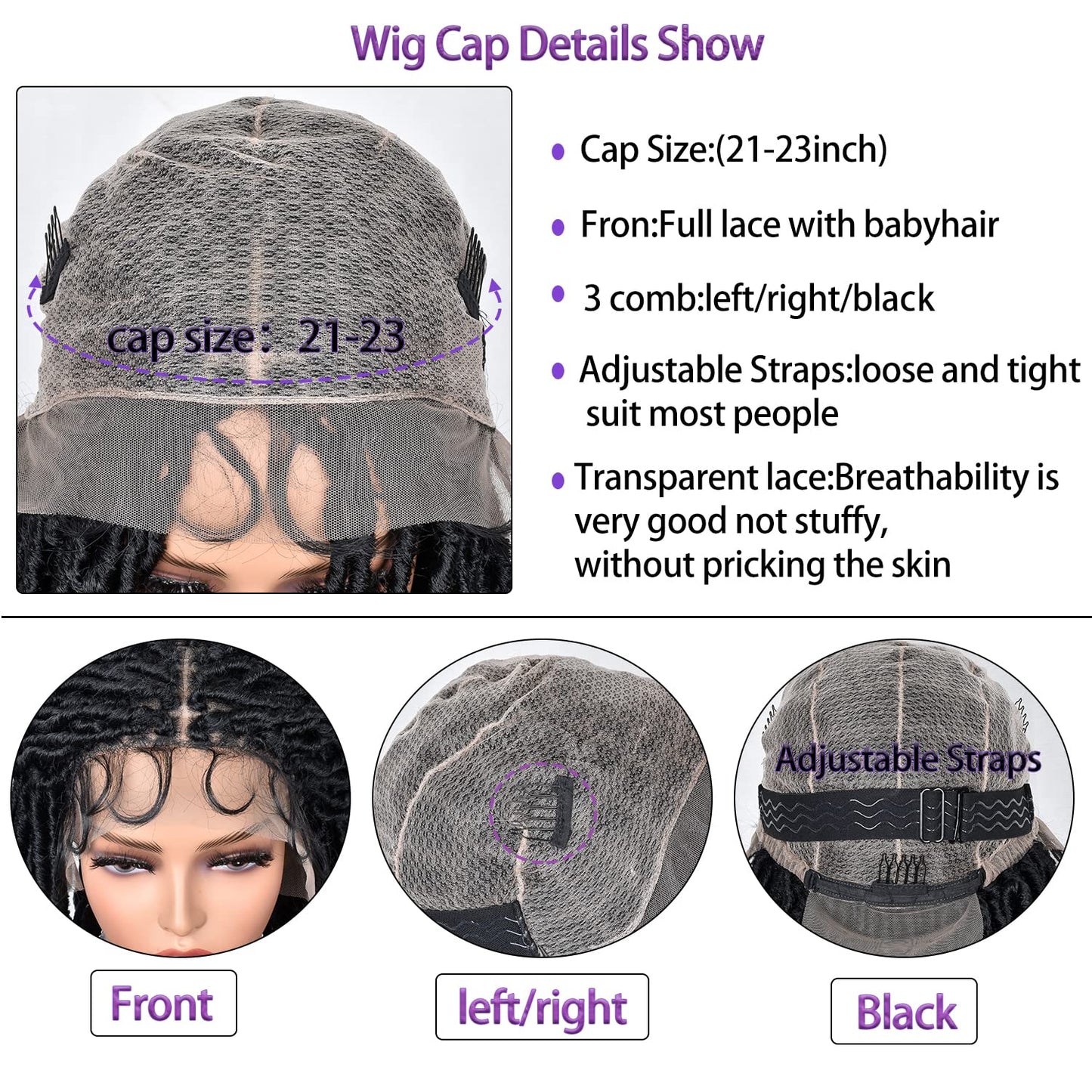 ANNISOUL Burgundy Full Lace Faux Locs Braided Wig Curly Hair Hand-braided Synthetic Crochet Braids with Baby Hair 32Inch Full Double Lace Synthetic Curly Crochet Locs Twist Wigs for Black Women