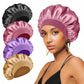 4PCS Silk Satin Bonnets for Black Women & Men - Elastic Wide Band Hair Wrap Cap for Curly Hair - Shower Cap for Sleeping (Black & Bean Paste Pink & Purple & Brown)