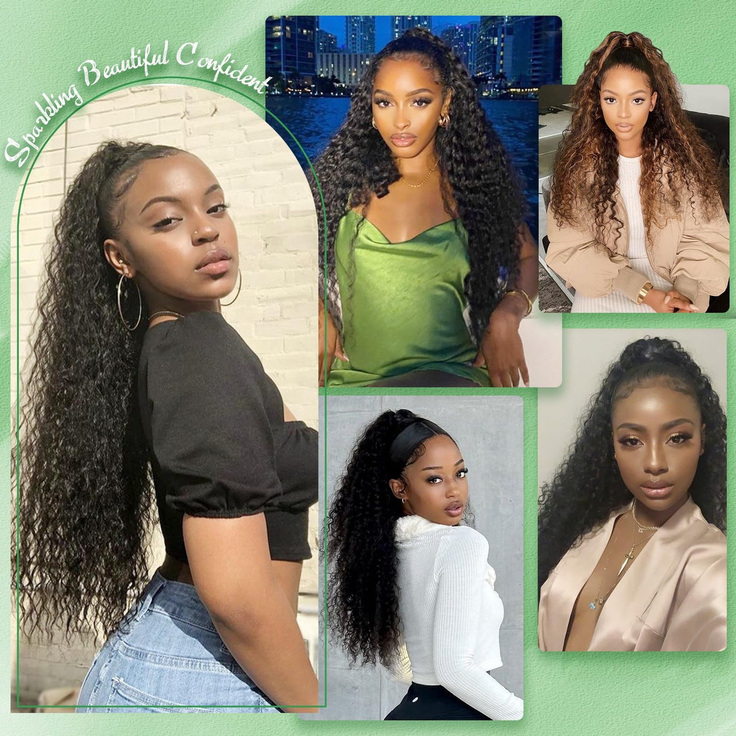 Youthfee 27” Drawstring Ponytail Deep Curly Heat Resistant Instant Clip Ponytail Extension Protective Style Afro Kinky Curly Hair Pieces for Women