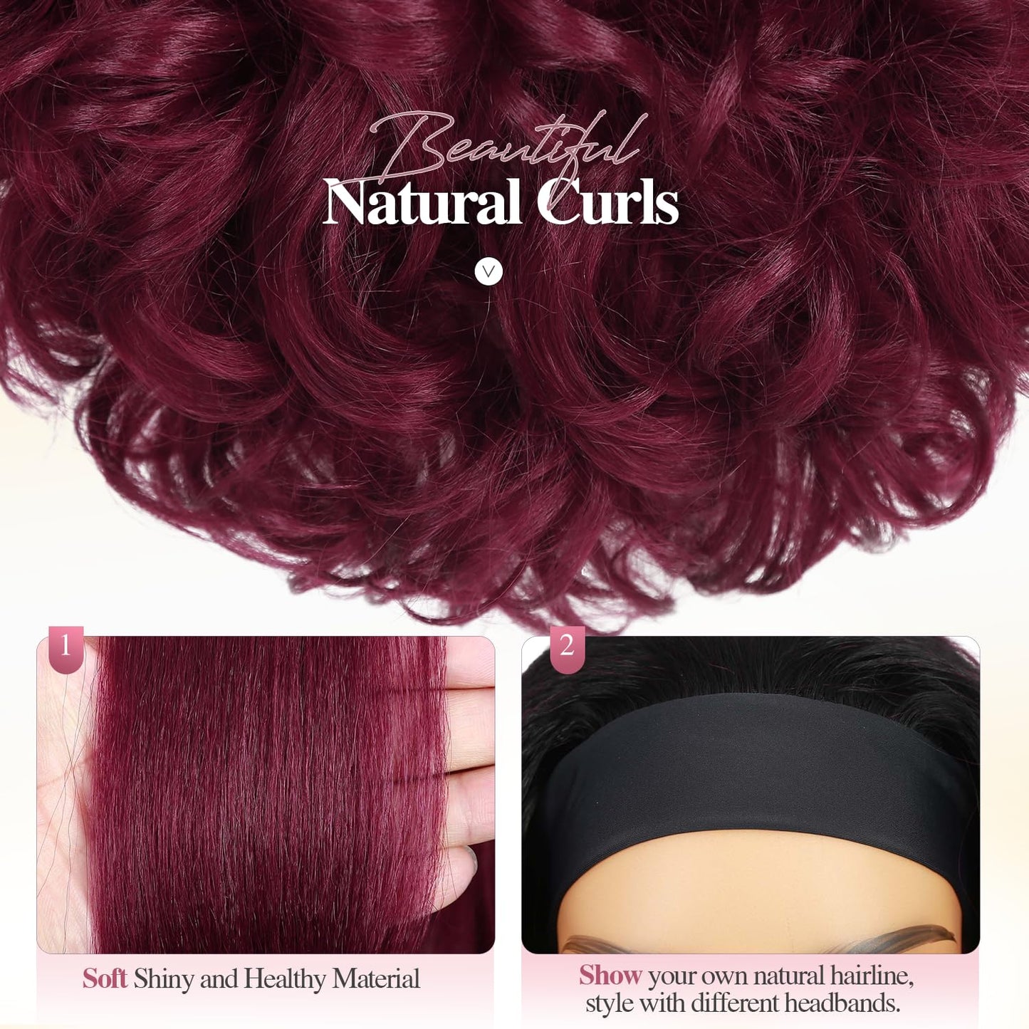 Quantum Love Yaki Curly Headband Wigs for Black Women Kinky Straight Ombre Red Headband Curly Ends 26inch Synthetic Wear and Go Glueless half Wig with Headbands Attached