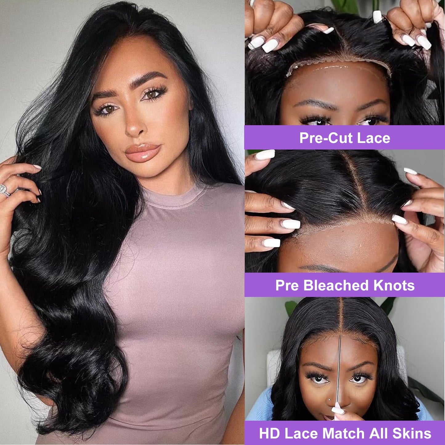 ONECHULY Wear and Go Glueless Wigs Human Hair Pre Cut 8x5 HD Lace Front Wig for Beginners 180% Density Body Wave no Glue Lace Wigs Human Hair 30 Seconds to Wear Beginner friendly 28inch