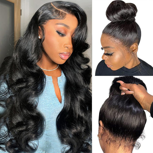 360 Body Wave Full Lace Front Wigs Human Hair Pre Plucked With Baby Hair 200% Density HD Transparent Lace Front Wigs For Women Natural Color (24 Inch)