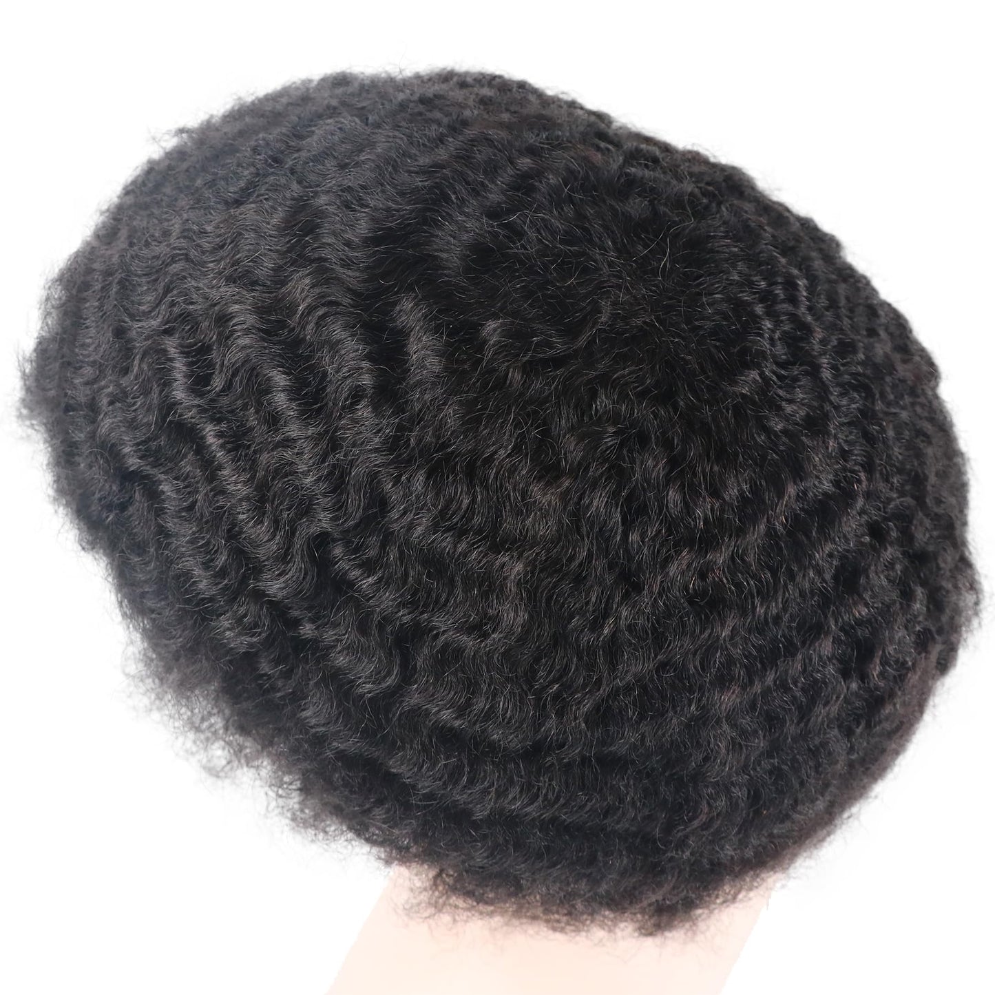 lumeng Mens Afro Curly Toupee Mans Wigs PU Cap Male Black Wigs 1B# Off Black 360 Man Weave Hair Unit for Men 100% Human Hair Kinky Curl Men Wave Patch Hairpiece 8x10inch
