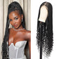 Olymei 360° Hd Full Lace Braided Wigs for Women Triangle Knotless Braided Wigs with Curly End with Baby Hair Box Braid Wig Premium Synthetic Braid Lace Front Wig Black 36"