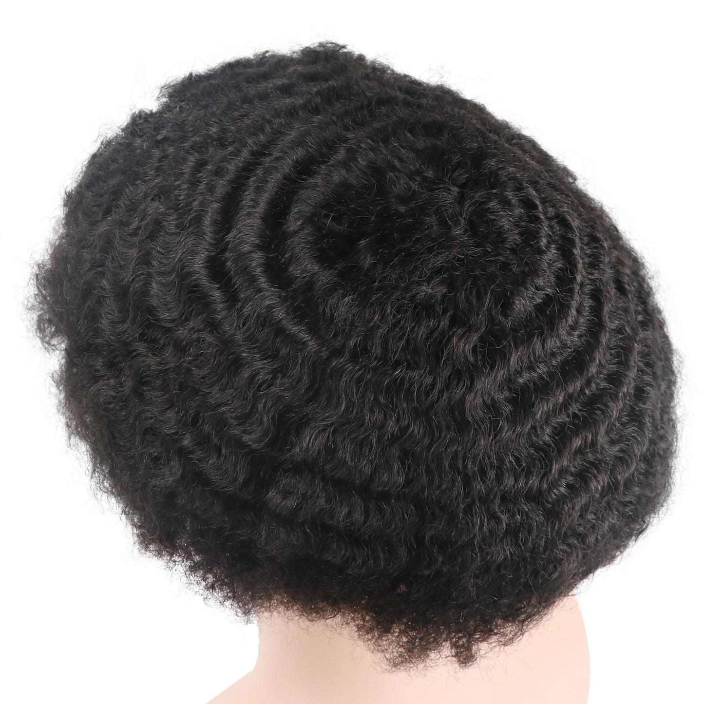 lumeng Male Afro Curly Toupee Mens Wig Braid 12mm Wave 360 Curly Men Hair Unit 1B Off Black 100% Human Hair piece 8x10inch Men's Hair Replacement Systems Transparent HD Swiss Lace