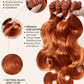 Human Hair Bundles 4 Bundles 16 18 20 22 Inch Hair Extensions Ginger Orange Body Wave Bundles Human Hair 100% Unprocessed Brazilian Virgin Hiar Quick Weave 350