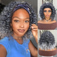 Aisaide Kinky Curly Headband Wig 12 Inch Highlighted Deep Curly Headband Wigs for Women Short Glueless No Lace Deep Curly Half Hair Wigs,Black Mix Gray to White