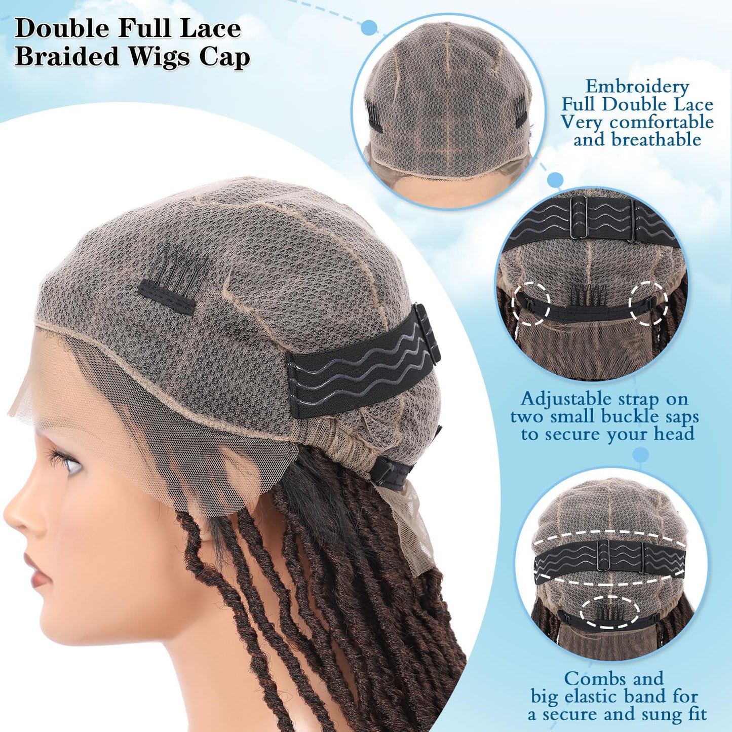 Olymei Faux Locs Braided Wigs Square Knotless Braided Wigs for Women Premium Synthetic Lace Front Locs Braid Wig with Baby Hair Full Double Lace Front Braided Wigs 40" Brown
