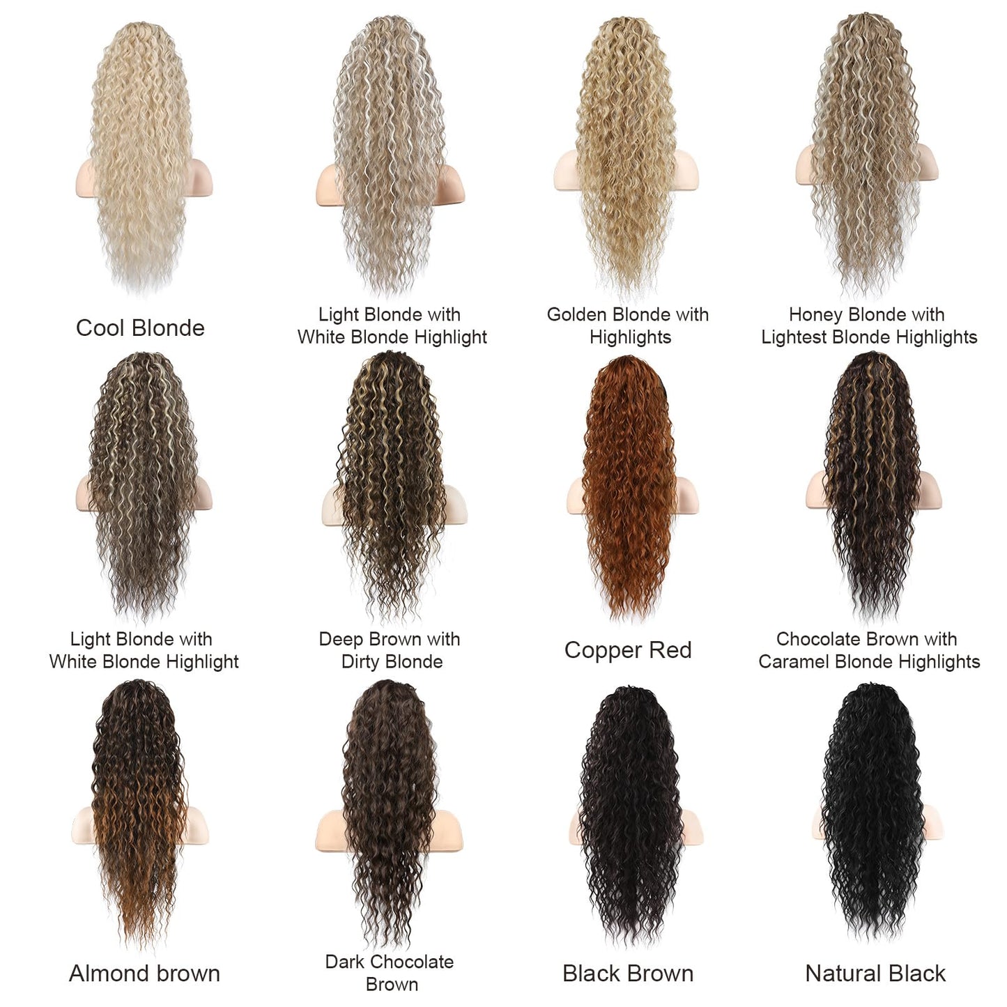 Flufymooz Ponytail Extension, 26 Inch Bohemian Style Drawstring Ponytail Hair Extensions for Women, Long Curly Wavy Ponytail Natural Synthetic Hairpiece for Women (26 Inch Almond brown)