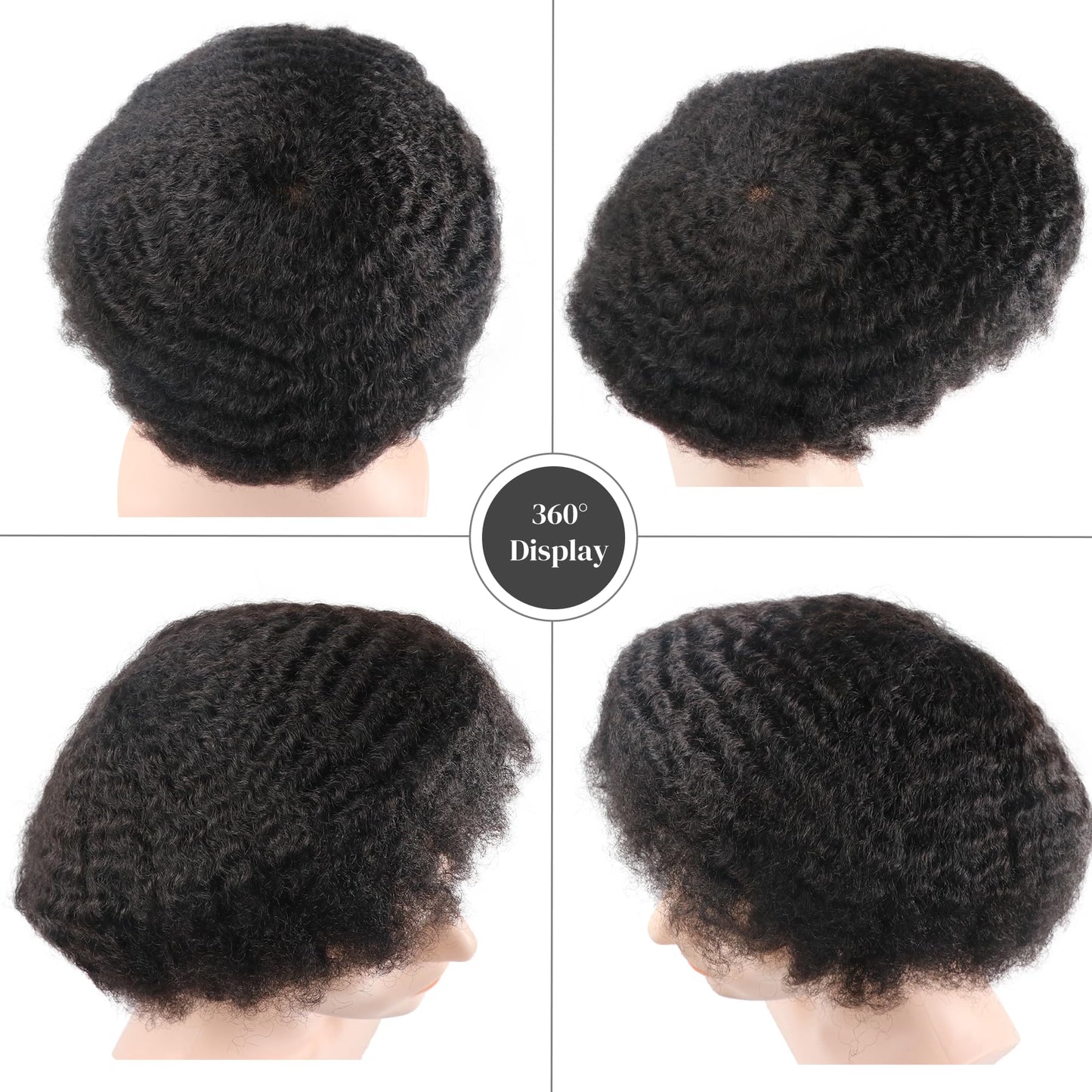 lumeng Afro Toupee for Man Wigs Men Hair Unit Black African American Curly Mens Toupee Hairpiece Wig for black Men Full French Lace Male Weave Hair Unit 1B# Off Black 8mm Curly 8x10inch