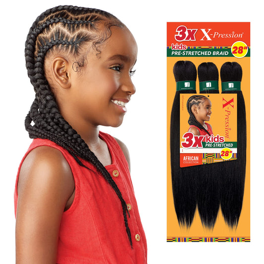 Sensationnel X-Pression Prestretched Braiding Hair - 3X Kids Braid 28 inch All Kanekalon Flame Retardant Synthetic Braid for Box Braids and Twists (1 pack, 2 DARKBROWN)