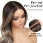 ENCOUNTERU Pre Cut Lace Glueless Wig Wear and Go Synthetic Lace Front Body Wave Ombre Brown Wig with Bangs Pre Plucked Glueless Ready to Wear Wigs for Women Middle Part 26 Inch