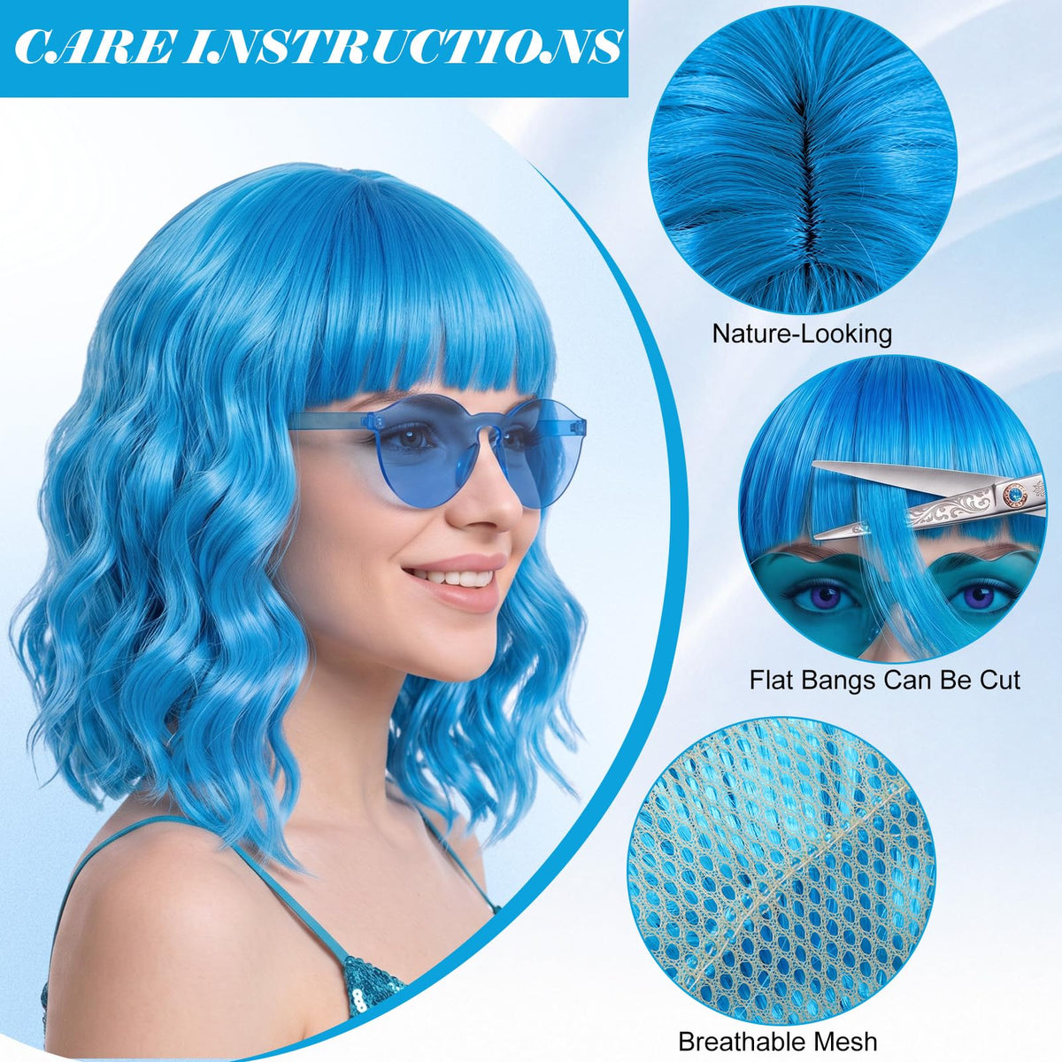 Suncalla 6 Set Wavy Bob Wigs for Halloween Party Colored