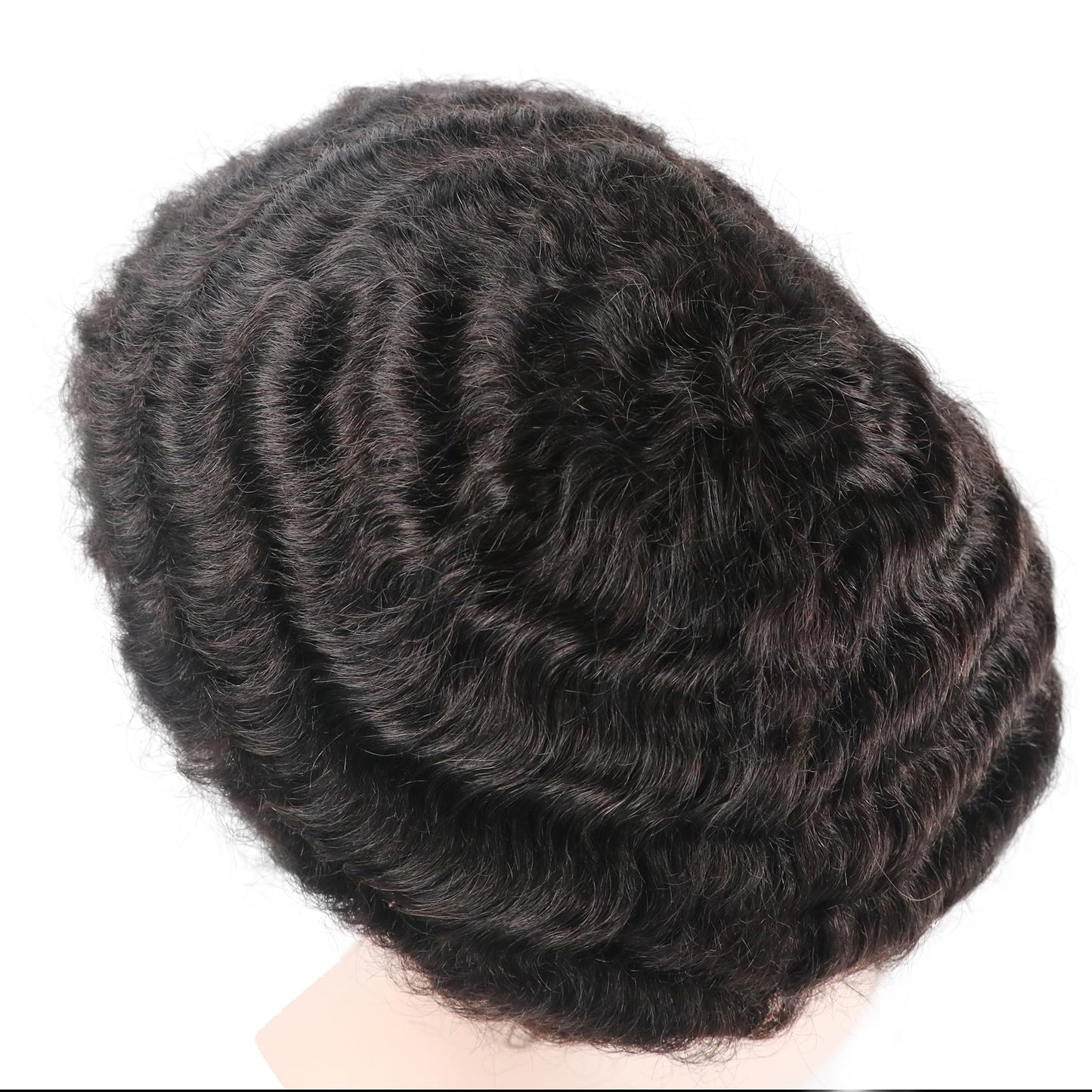 lumeng Afro Toupee Human Hair Man Weave Hair Unit PU Base 8x10inch Afro Curly Short Hair Men's Wig 1B# Off Black Men's Hair Systems Hairpiece