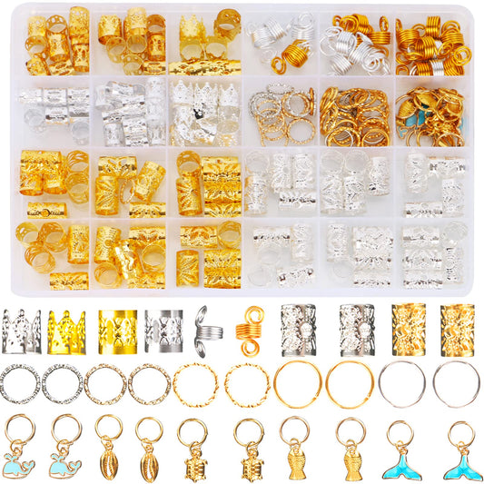 Nafaboig 200PCS Hair Jewelry for Braids, dreadlock accessories, Loc Hair, Braid Rings Clips Beads Braiding Cuffs Charms Decoration Girls Women