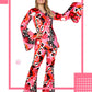 Haysandy Disco Costume Women 70s Hippie Bell Bottom Outfit, Rose Red