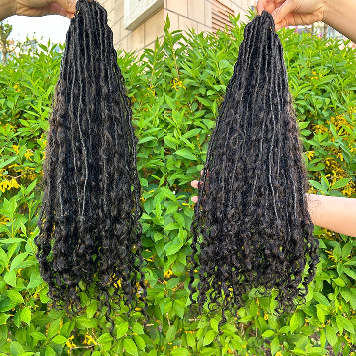 Boho Locs Crochet Braids Pre Looped With Human Hair Extensions Curly Ends Deep Wave Goddess Soft Locs Box Knotless Braids Hair Synthetic Dreadlocks Braiding for Women CHARMING YOU 22 Inch 24Strands