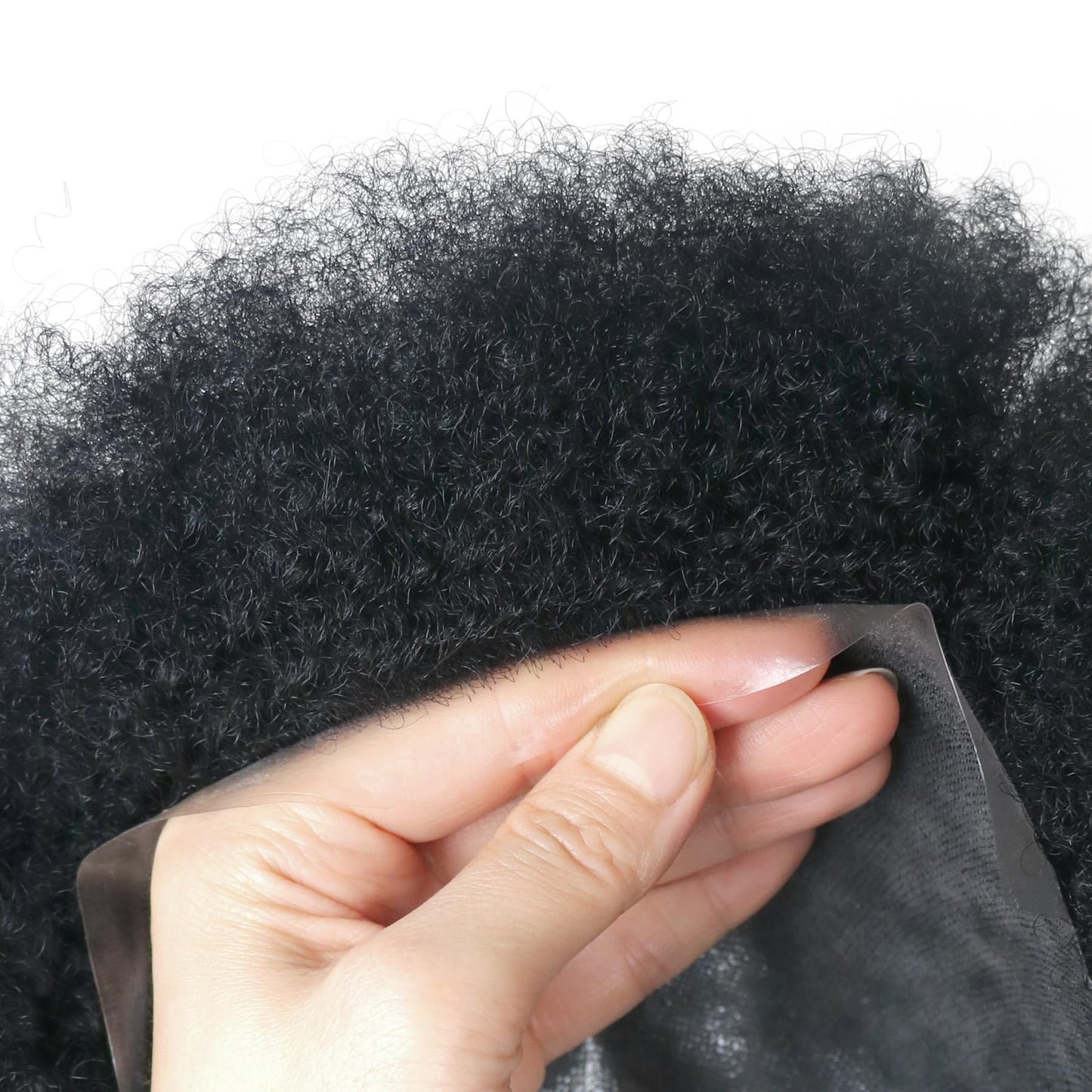 lumeng Mens Afro Curly Toupee Mans Wigs PU Cap Male Black Wigs 1B# Off Black 360 Man Weave Hair Unit for Men 100% Human Hair Kinky Curl Men Wave Patch Hairpiece 8x10inch