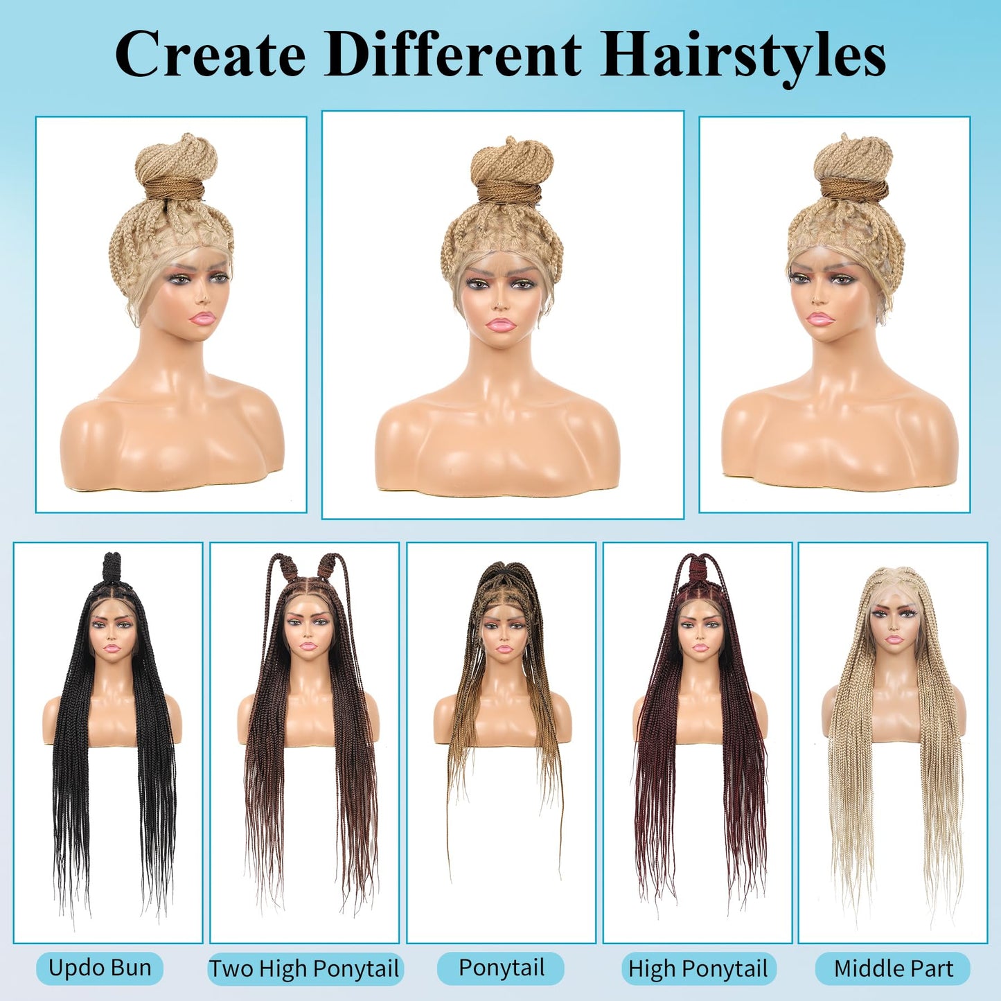 Olymei 360° Hd Full Lace Knotless Braided Wigs for Women Long Braided Lace Front Wigs with Baby Hair Light Brown Ombre Blonde Human Hair Blended Box Braid Wig 36"