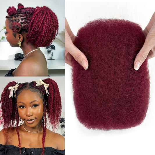 16 Inch Afro Kinkys Bulk Human Hair For Braiding Burgundy Afro Kinky-Curly Human Hair Bulk For Mini Twist Hair 50g/pack Bulk Human Kinky Braiding Hair For Micro Locs Extensions